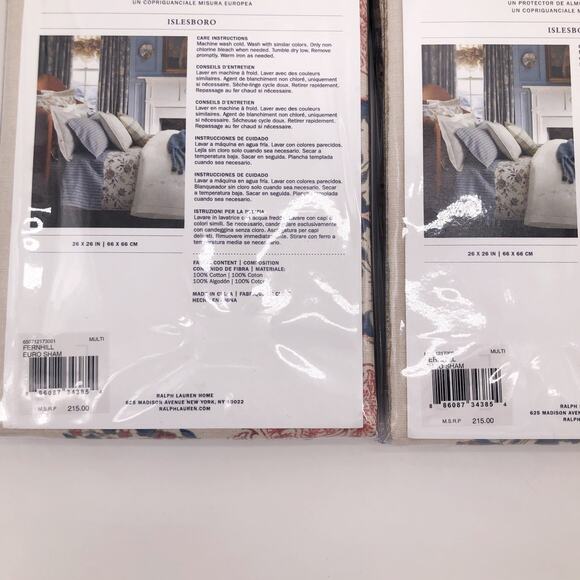 Ralph Lauren ISLESBORO Fernhill Euro Sham Set 2 New $215 - Picture 4 of 4